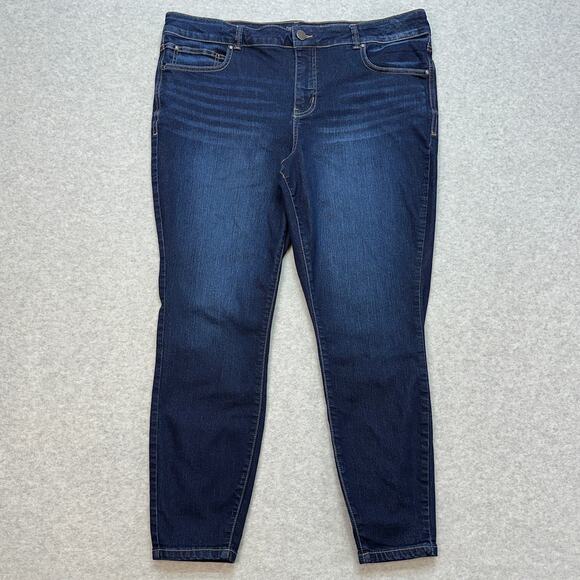 EVERflex Jeans High-Rise Skinny WMNS 20w Short Blue Dark Wash Denim Plus Cotton - Picture 1 of 9